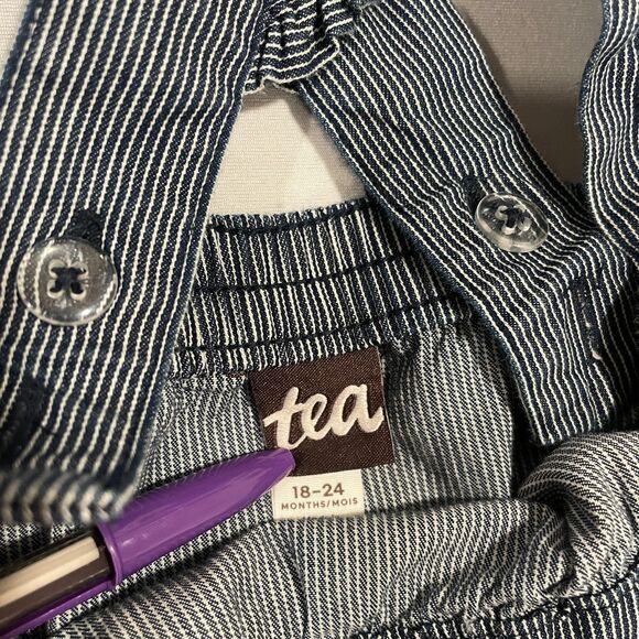 ~ TEA Baby 18-24 m Overalls/Dungarees Adjustable Stripe Blue Toddler Snaps 2 2yr - Picture 5 of 14